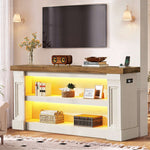 Itaar | 63 Inch Farmhouse Console Table with LED Lights and Charging Station
