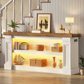 Itaar | 63 Inch Farmhouse Console Table with LED Lights and Charging Station