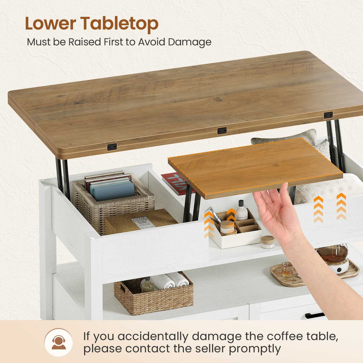 Itaar | 40 Inch Farmhouse Lift Top Coffee Table with 2 Drawers for Living Room