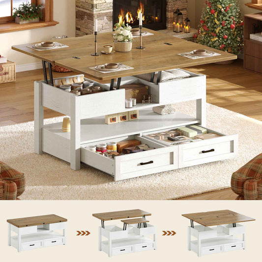 Itaar | 40 Inch Farmhouse Lift Top Coffee Table with 2 Drawers for Living Room