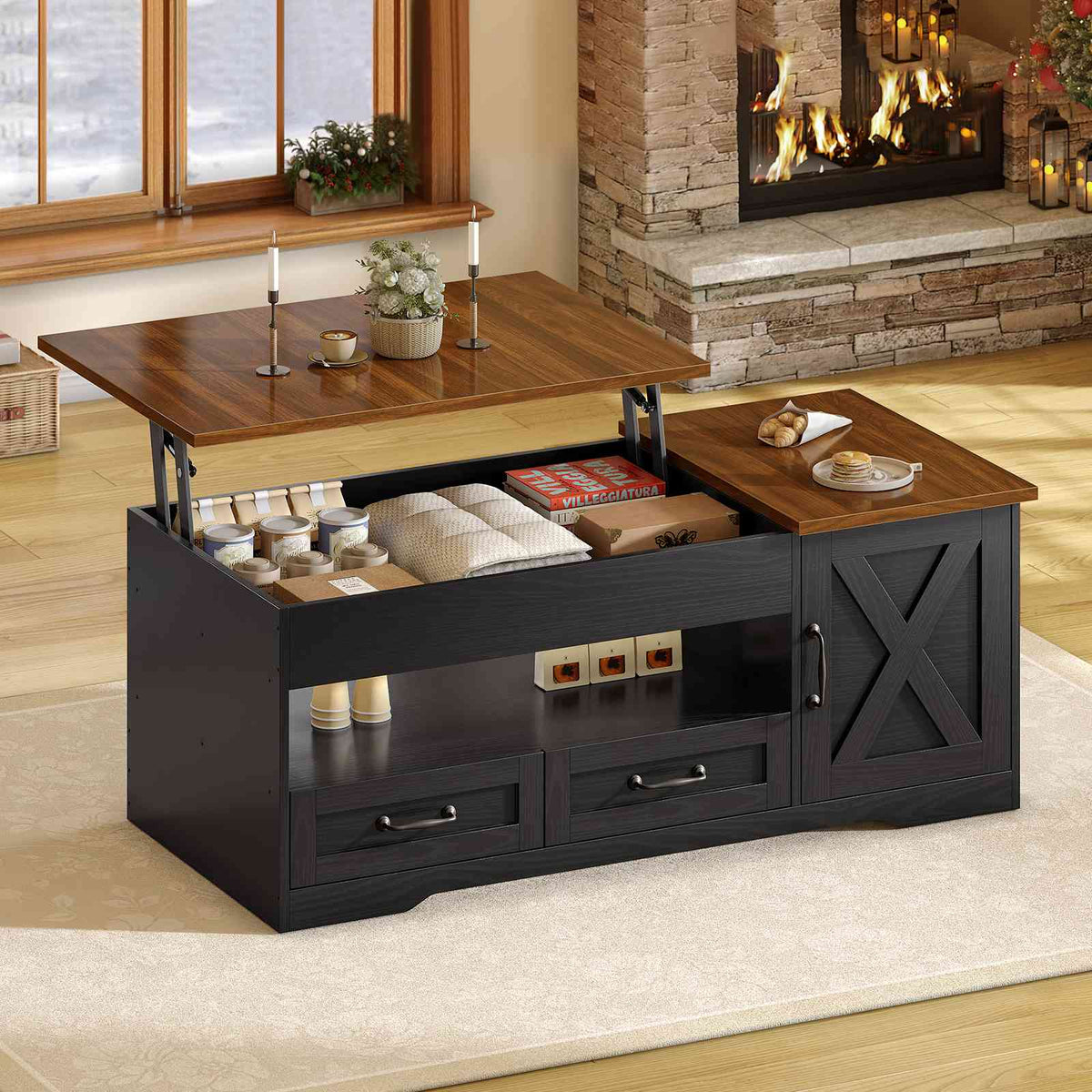 Itaar | 39.4 Inch Farmhouse Lift Top Coffee Table with 2 Drawer Storage Cabinet