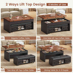 Itaar | Lift Top Coffee Table with Storage Bench  Farmhouse Convertible Coffee Table 4 Modes with Hidden Compartments