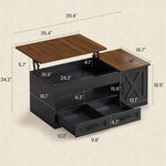Itaar | 39.4 Inch Farmhouse Lift Top Coffee Table with 2 Drawer Storage Cabinet