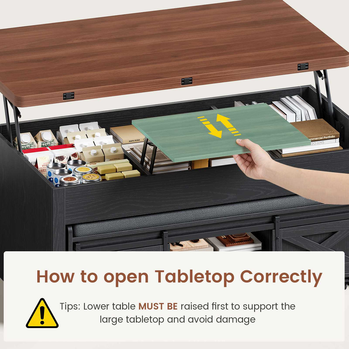 Itaar | Lift Top Coffee Table with Storage Bench  Farmhouse Convertible Coffee Table 4 Modes with Hidden Compartments