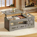 Itaar | 39.4 Inch Farmhouse Lift Top Coffee Table with 2 Drawer Storage Cabinet