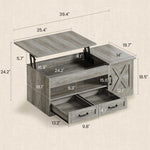 Itaar | 39.4 Inch Farmhouse Lift Top Coffee Table with 2 Drawer Storage Cabinet