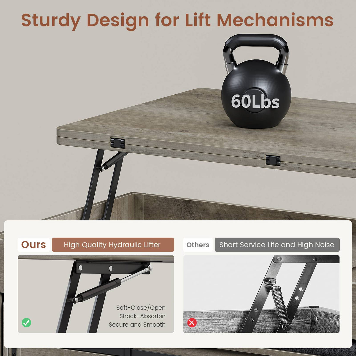 Itaar | Lift Top Coffee Table with Storage Bench  Farmhouse Convertible Coffee Table 4 Modes with Hidden Compartments