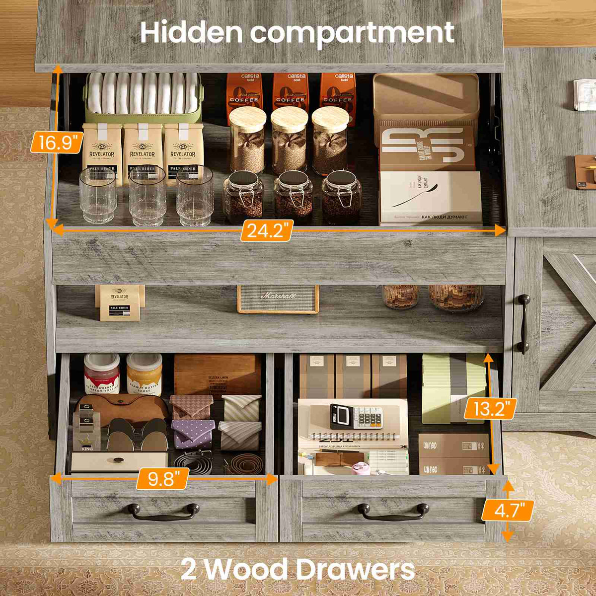 Itaar | 39.4 Inch Farmhouse Lift Top Coffee Table with 2 Drawer Storage Cabinet