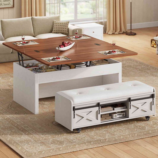 Itaar | Lift Top Coffee Table with Storage Bench  Farmhouse Convertible Coffee Table 4 Modes with Hidden Compartments