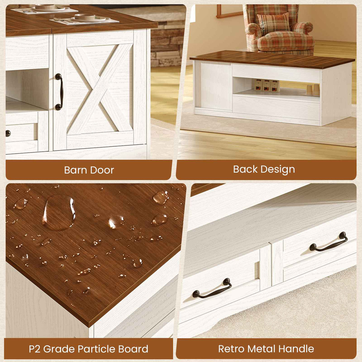 Itaar | 39.4 Inch Farmhouse Lift Top Coffee Table with 2 Drawer Storage Cabinet