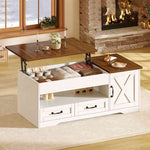 Itaar | 39.4 Inch Farmhouse Lift Top Coffee Table with 2 Drawer Storage Cabinet