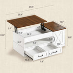 Itaar | 39.4 Inch Farmhouse Lift Top Coffee Table with 2 Drawer Storage Cabinet