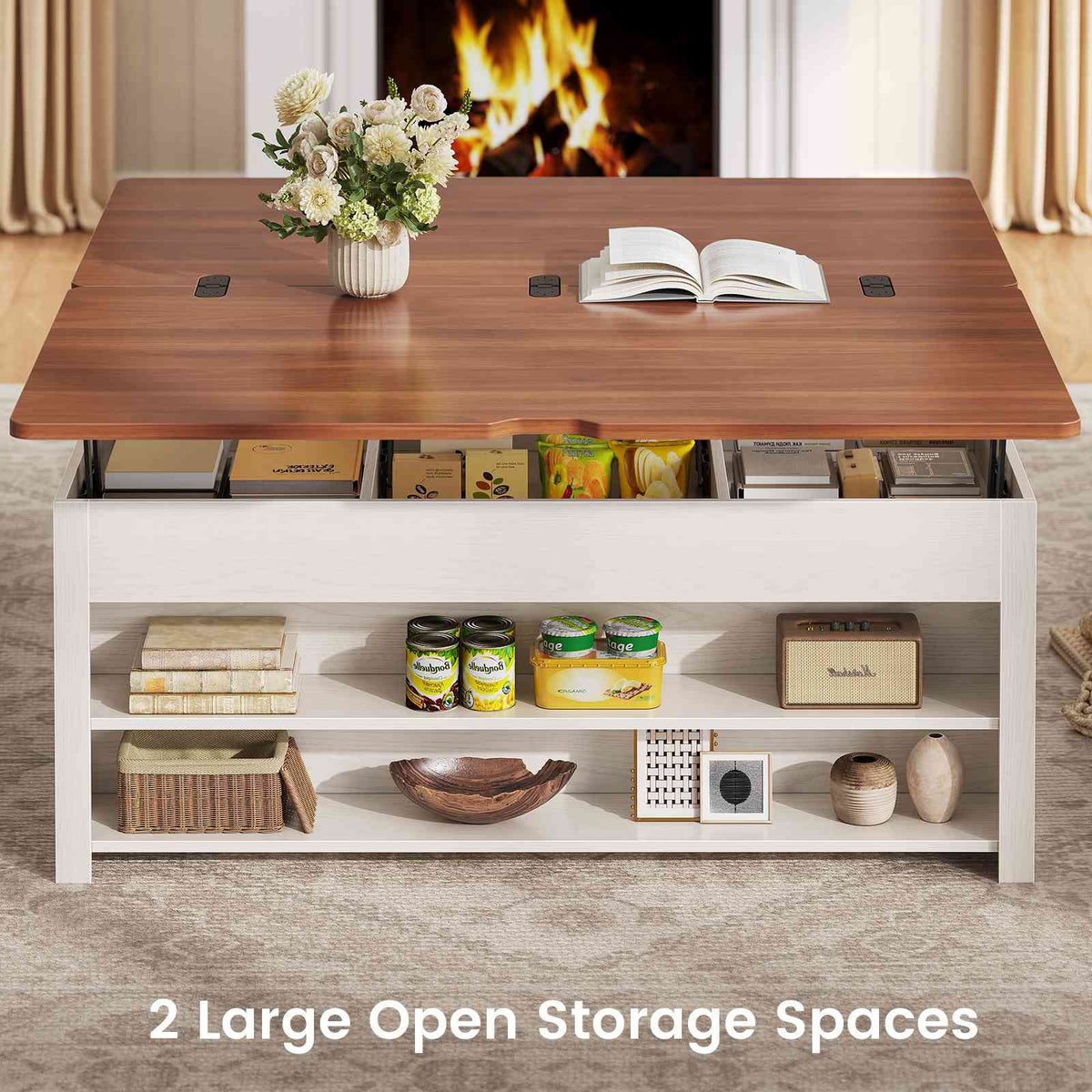 Itaar | Lift Top Coffee Table with Storage Bench  Farmhouse Convertible Coffee Table 4 Modes with Hidden Compartments