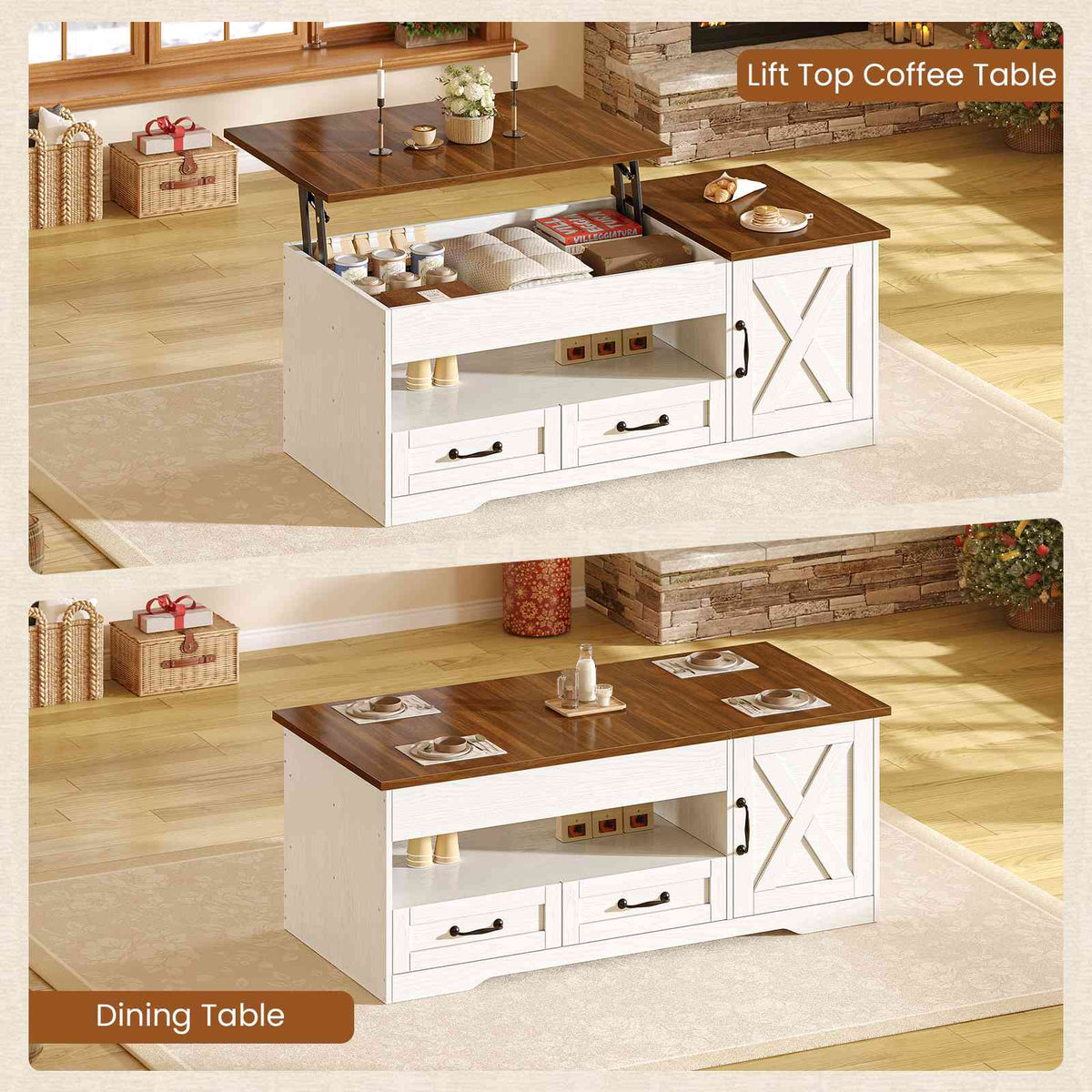 Itaar | 39.4 Inch Farmhouse Lift Top Coffee Table with 2 Drawer Storage Cabinet
