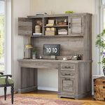 Itaar | 47.2 Inch Farmhouse Computer Desk with Hutch and 3 Drawers