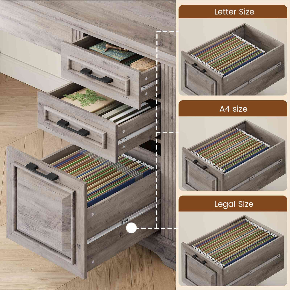 Itaar | 47.2 Inch Farmhouse Computer Desk with Hutch and 3 Drawers