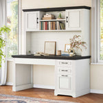 Itaar | 47.2 Inch Farmhouse Computer Desk with Hutch and 3 Drawers