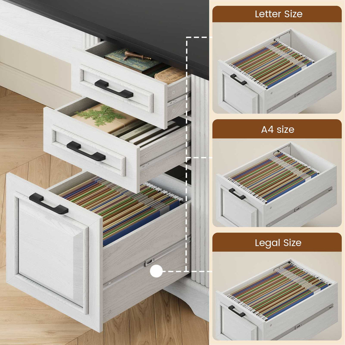 Itaar | 47.2 Inch Farmhouse Computer Desk with Hutch and 3 Drawers