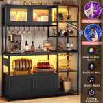 Itaar | Bakers Rack with Power Outlet and LED Light 45.3 Inch Farmhouse Coffee Bar Cabinet Kitchen Microwave Stand with Storage