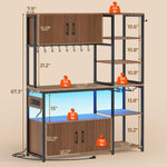 Itaar | Bakers Rack with Power Outlet and LED Light 45.3 Inch Farmhouse Coffee Bar Cabinet Kitchen Microwave Stand with Storage
