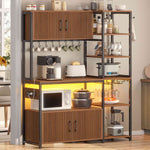 Itaar | Bakers Rack with Power Outlet and LED Light 45.3 Inch Farmhouse Coffee Bar Cabinet Kitchen Microwave Stand with Storage