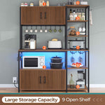 Itaar | Bakers Rack with Power Outlet and LED Light 45.3 Inch Farmhouse Coffee Bar Cabinet Kitchen Microwave Stand with Storage