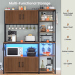 Itaar | Bakers Rack with Power Outlet and LED Light 45.3 Inch Farmhouse Coffee Bar Cabinet Kitchen Microwave Stand with Storage