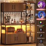 Itaar | Bakers Rack with Power Outlet and LED Light 45.3 Inch Farmhouse Coffee Bar Cabinet Kitchen Microwave Stand with Storage