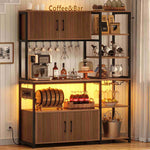 Itaar | Bakers Rack with Power Outlet and LED Light 45.3 Inch Farmhouse Coffee Bar Cabinet Kitchen Microwave Stand with Storage