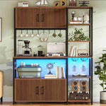 Itaar | Bakers Rack with Power Outlet and LED Light 45.3 Inch Farmhouse Coffee Bar Cabinet Kitchen Microwave Stand with Storage