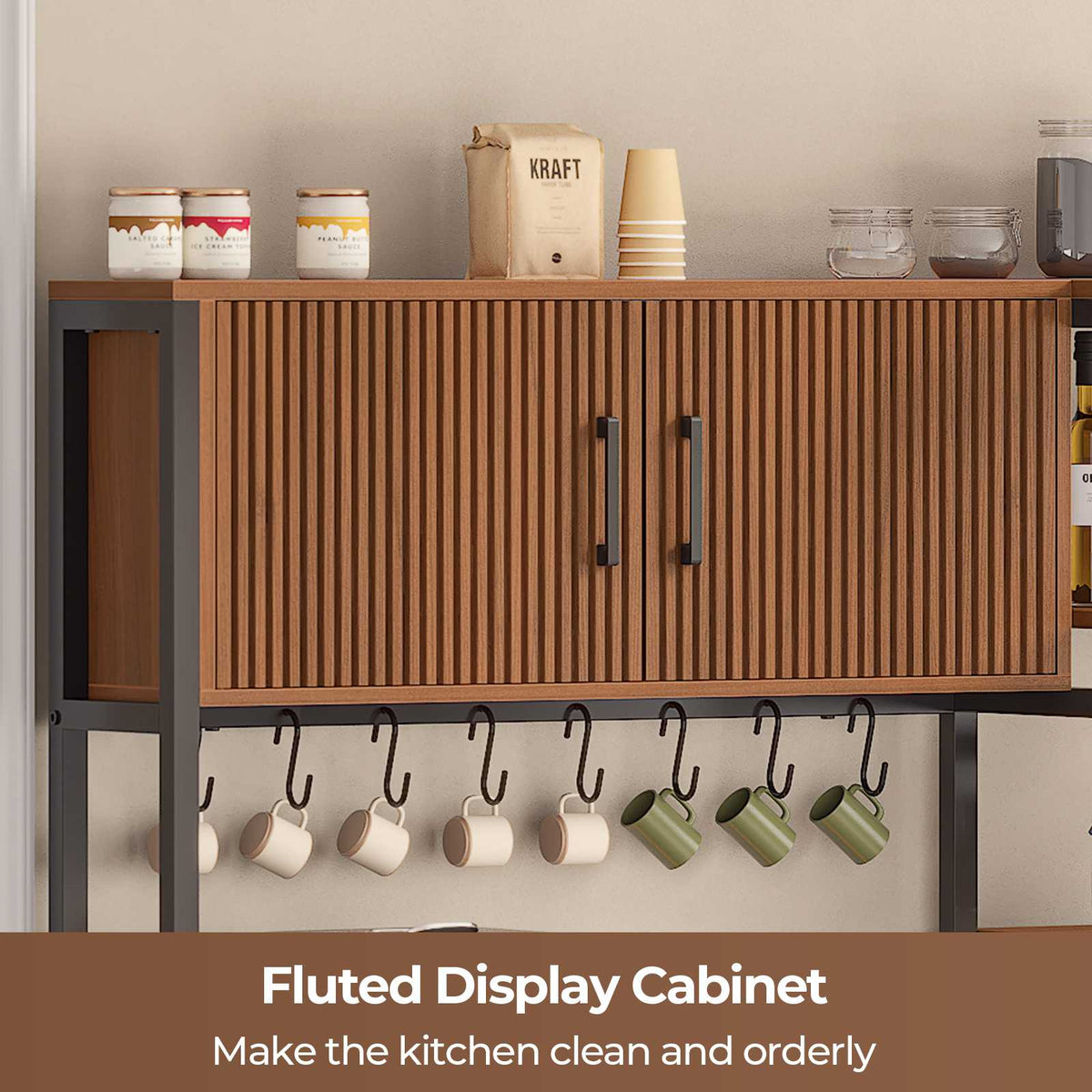 Itaar | Bakers Rack with Power Outlet and LED Light 45.3 Inch Farmhouse Coffee Bar Cabinet Kitchen Microwave Stand with Storage