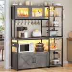 Itaar | Bakers Rack with Power Outlet and LED Light 45.3 Inch Farmhouse Coffee Bar Cabinet Kitchen Microwave Stand with Storage