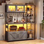 Itaar | Bakers Rack with Power Outlet and LED Light 45.3 Inch Farmhouse Coffee Bar Cabinet Kitchen Microwave Stand with Storage