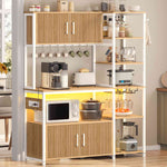 Itaar | Bakers Rack with Power Outlet and LED Light 45.3 Inch Farmhouse Coffee Bar Cabinet Kitchen Microwave Stand with Storage