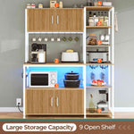 Itaar | Bakers Rack with Power Outlet and LED Light 45.3 Inch Farmhouse Coffee Bar Cabinet Kitchen Microwave Stand with Storage