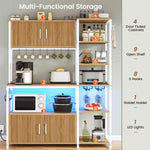 Itaar | Bakers Rack with Power Outlet and LED Light 45.3 Inch Farmhouse Coffee Bar Cabinet Kitchen Microwave Stand with Storage
