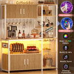 Itaar | Bakers Rack with Power Outlet and LED Light 45.3 Inch Farmhouse Coffee Bar Cabinet Kitchen Microwave Stand with Storage