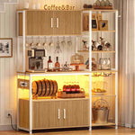 Itaar | Bakers Rack with Power Outlet and LED Light 45.3 Inch Farmhouse Coffee Bar Cabinet Kitchen Microwave Stand with Storage