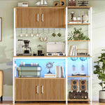 Itaar | Bakers Rack with Power Outlet and LED Light 45.3 Inch Farmhouse Coffee Bar Cabinet Kitchen Microwave Stand with Storage