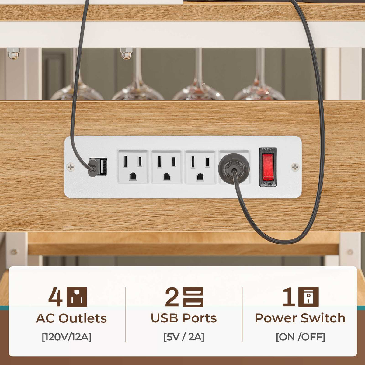 Itaar | Bakers Rack with Power Outlet and LED Light 45.3 Inch Farmhouse Coffee Bar Cabinet Kitchen Microwave Stand with Storage