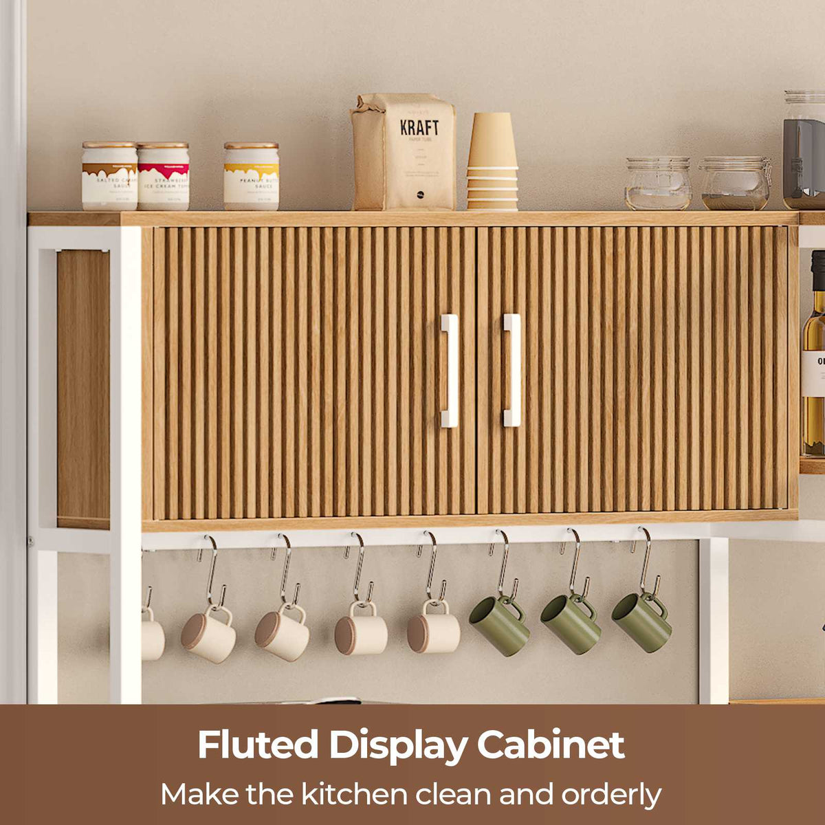 Itaar | Bakers Rack with Power Outlet and LED Light 45.3 Inch Farmhouse Coffee Bar Cabinet Kitchen Microwave Stand with Storage