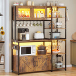 Itaar | Bakers Rack with Power Outlet and LED Light 45.3 Inch Farmhouse Coffee Bar Cabinet Kitchen Microwave Stand with Storage