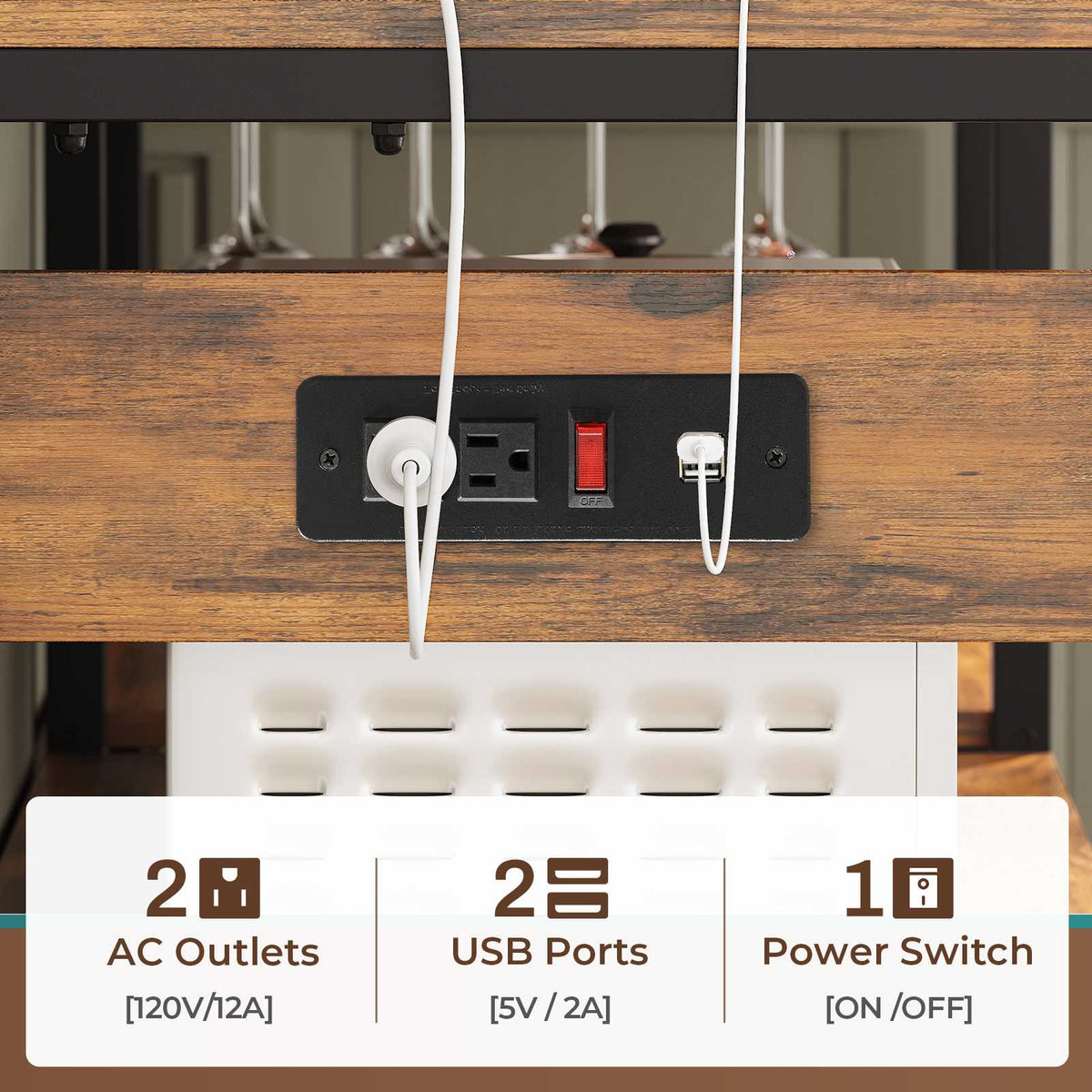 Itaar | Bakers Rack with Power Outlet and LED Light 45.3 Inch Farmhouse Coffee Bar Cabinet Kitchen Microwave Stand with Storage