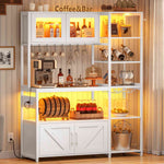 Itaar | Bakers Rack with Power Outlet and LED Light 45.3 Inch Farmhouse Coffee Bar Cabinet Kitchen Microwave Stand with Storage