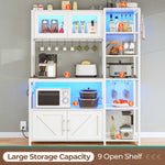 Itaar | Bakers Rack with Power Outlet and LED Light 45.3 Inch Farmhouse Coffee Bar Cabinet Kitchen Microwave Stand with Storage