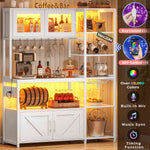 Itaar | Bakers Rack with Power Outlet and LED Light 45.3 Inch Farmhouse Coffee Bar Cabinet Kitchen Microwave Stand with Storage