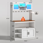 Itaar Bakers Rack with Power Outlet  LED Lights 67.6 Inch Tall Kitchen Pantry Cabinet Glass Display Hutch with Hooks