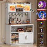 Itaar Bakers Rack with Power Outlet  LED Lights 67.6 Inch Tall Kitchen Pantry Cabinet Glass Display Hutch with Hooks