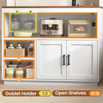 Itaar Bakers Rack with Power Outlet  LED Lights 67.6 Inch Tall Kitchen Pantry Cabinet Glass Display Hutch with Hooks