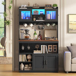 Itaar Bakers Rack with Power Outlet  LED Lights 67.6 Inch Tall Kitchen Pantry Cabinet Glass Display Hutch with Hooks